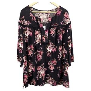 NWT Pale Sky Gardenia Crochet Detail Boho Floral Blouse Size 1X